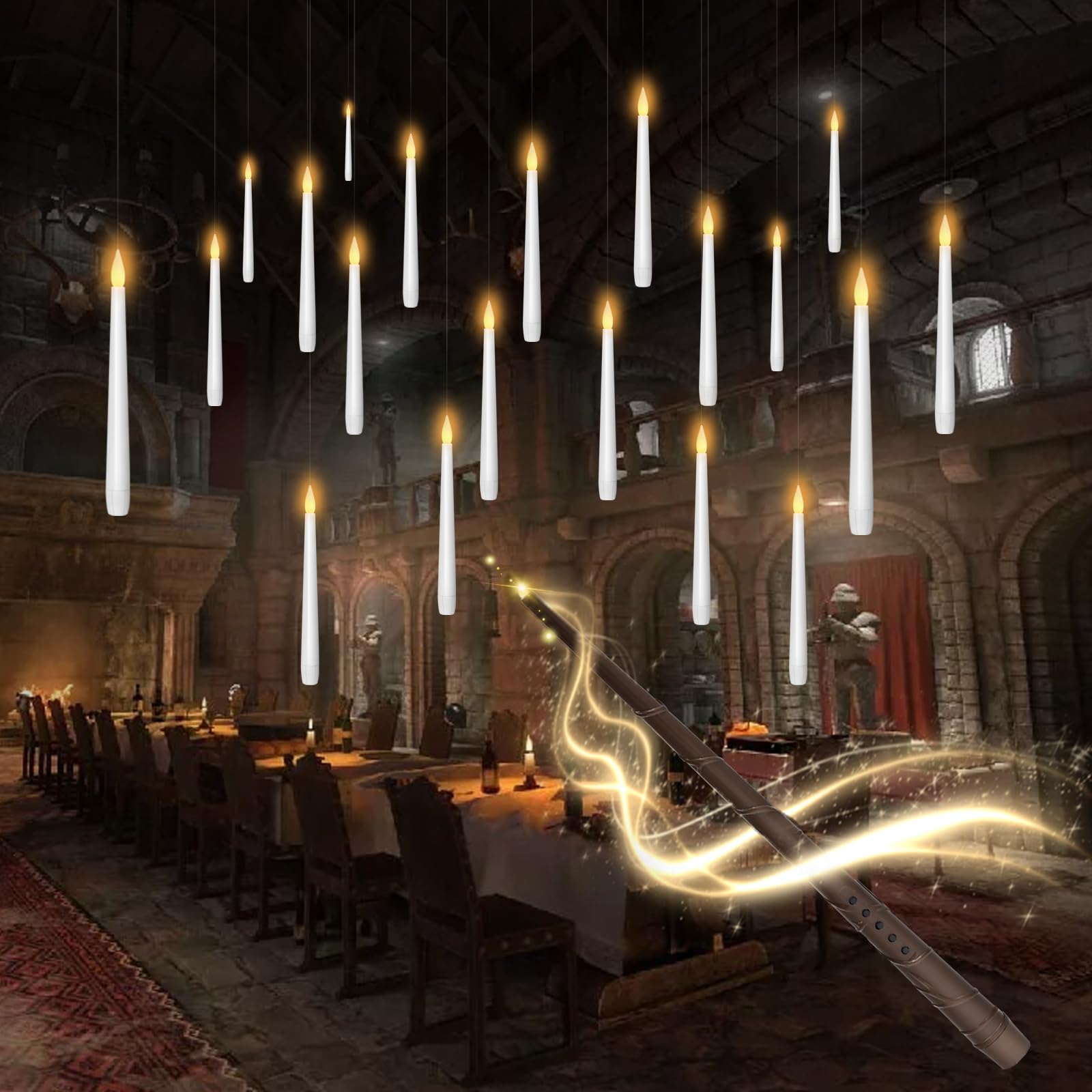 Kakoya flameless floating candles with wand glow for eerie decor.