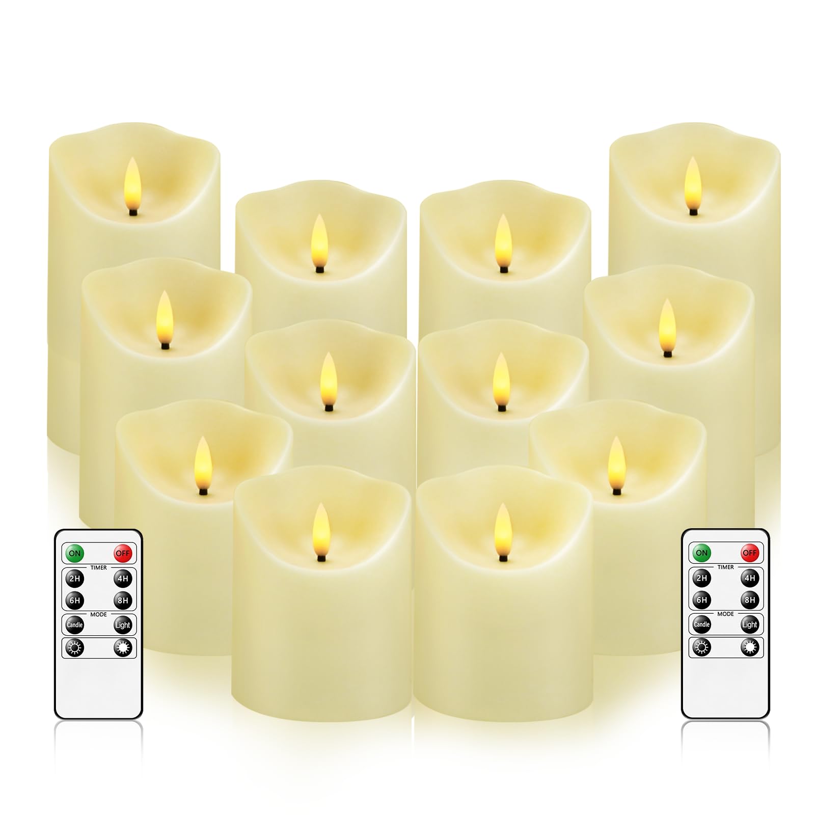 Kakoya 12-piece ivory flameless candles displayed on a mantel for warm ambiance.