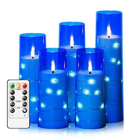 Kakoya blue flameless candle with embedded star string for safe romantic ambiance