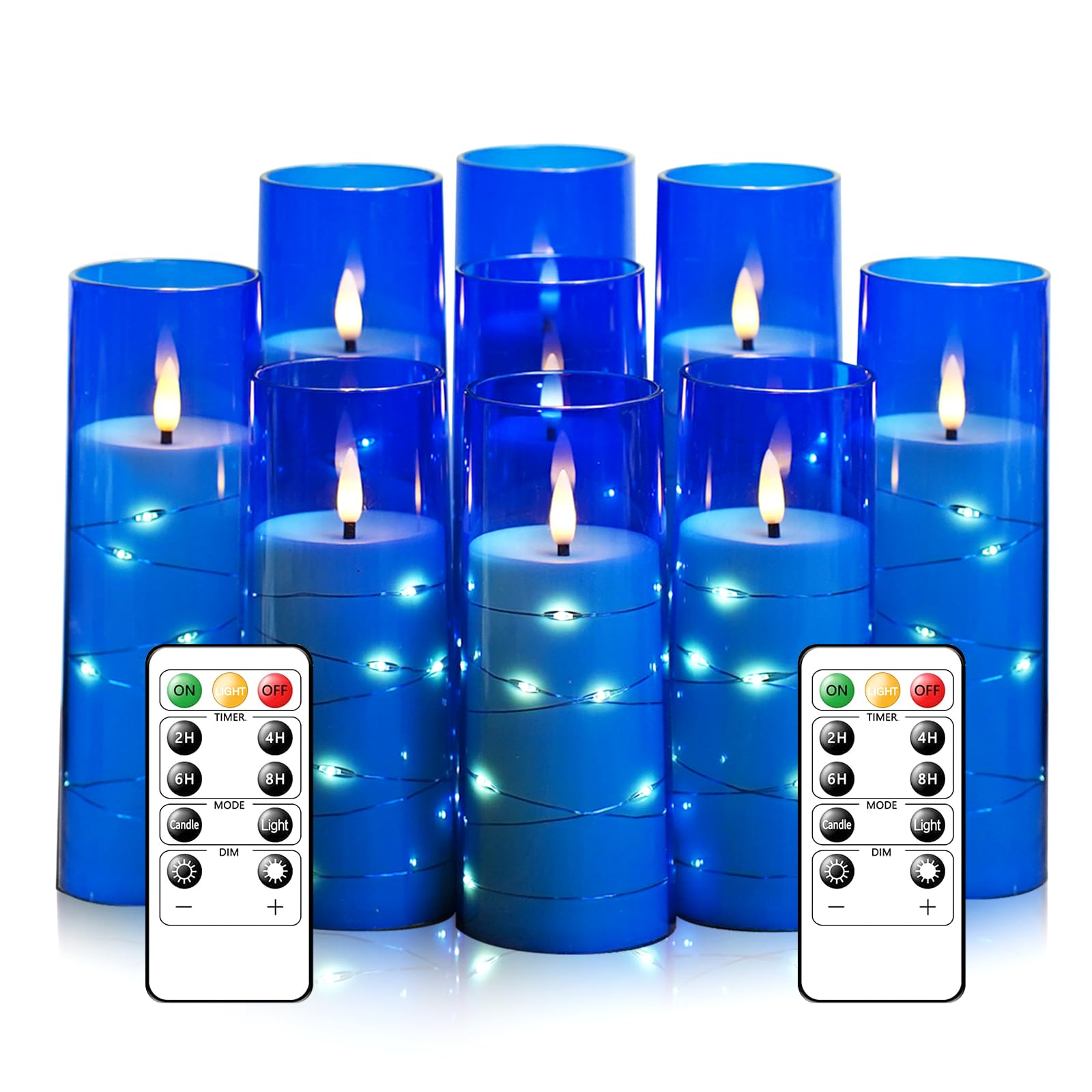 Kakoya blue flameless candles with embedded star string for cozy ambience.