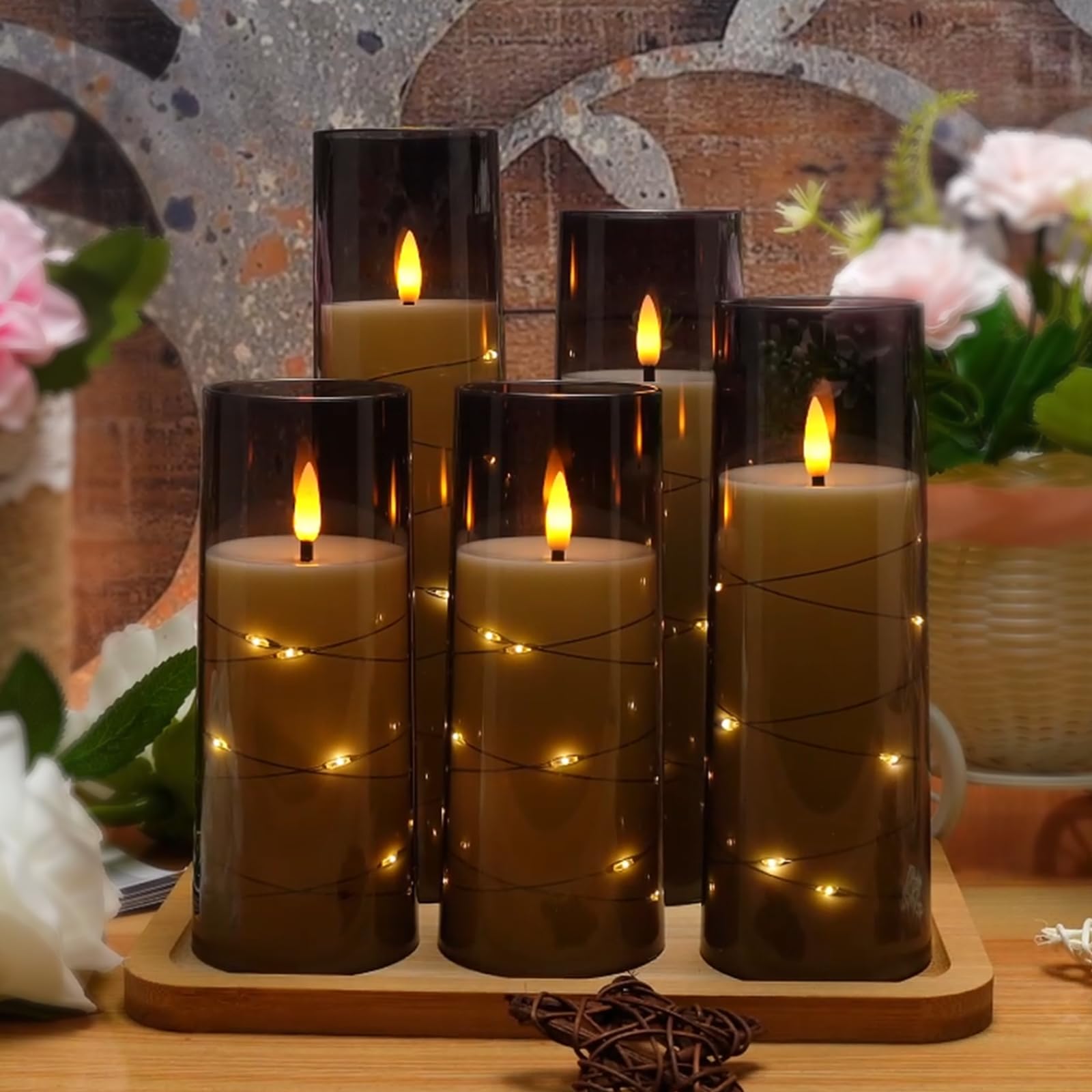 Kakoya grey flameless candles complement modern interiors with safe decor