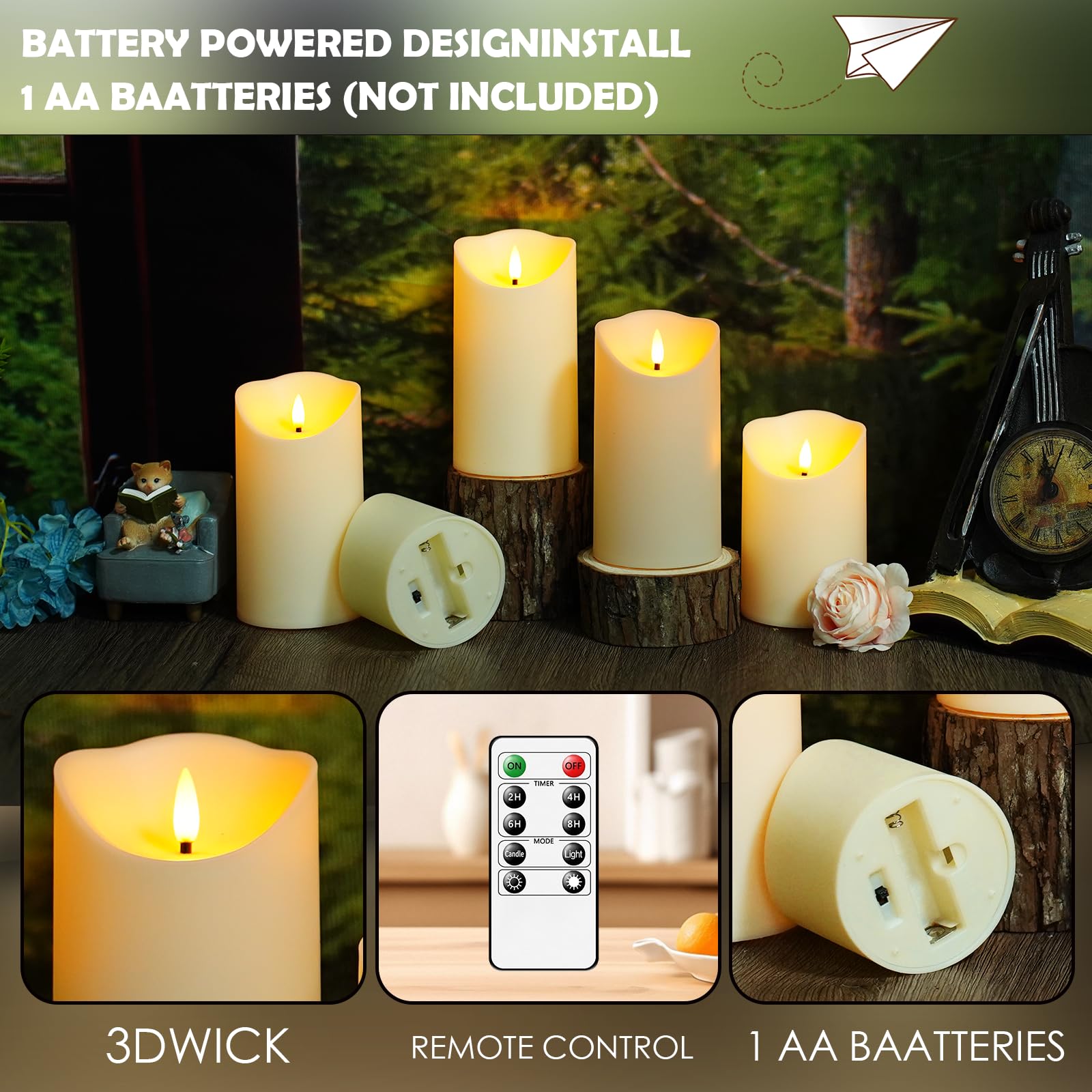 Close-up of Kakoya LED candles with remote control for easy operation.