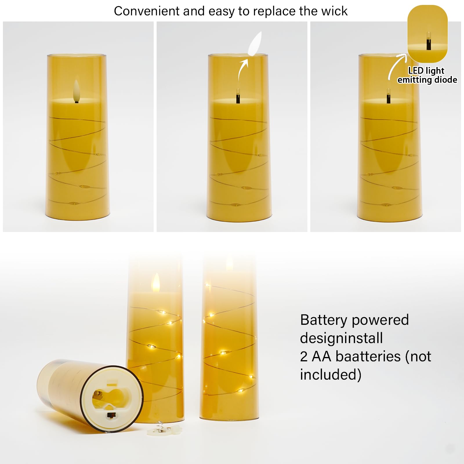 Kakoya LED candles showcase an acrylic shell for stable, flickering ambiance.