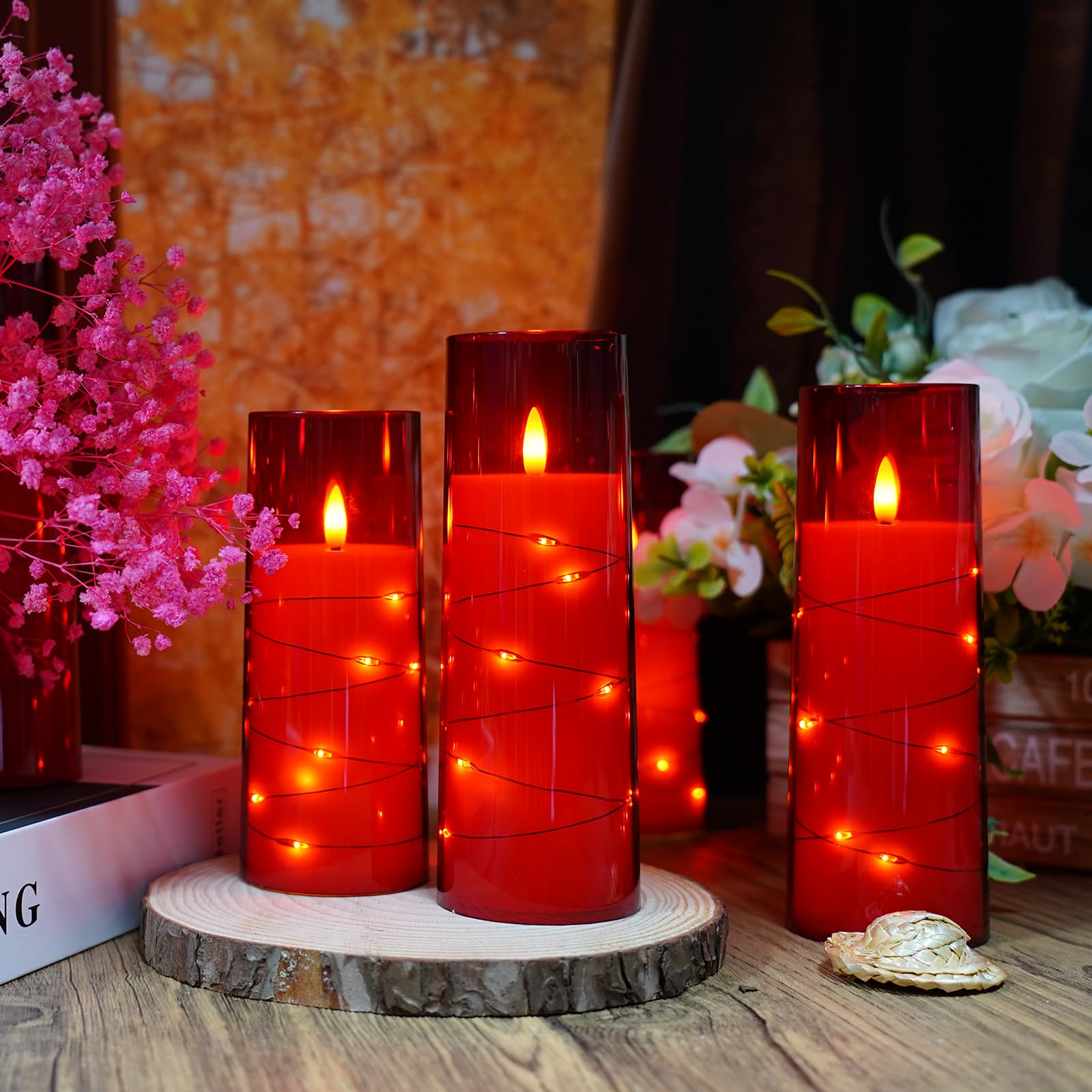 Kakoya nine-piece red pillar candle set with varied heights for displays