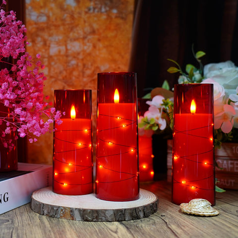 Kakoya nine-piece red pillar candle set with varied heights for displays