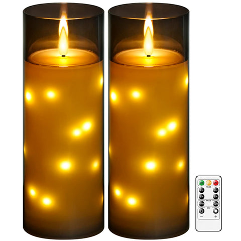 Kakoya outdoor LED candle with star-string inside for twinkling patio ambiance.