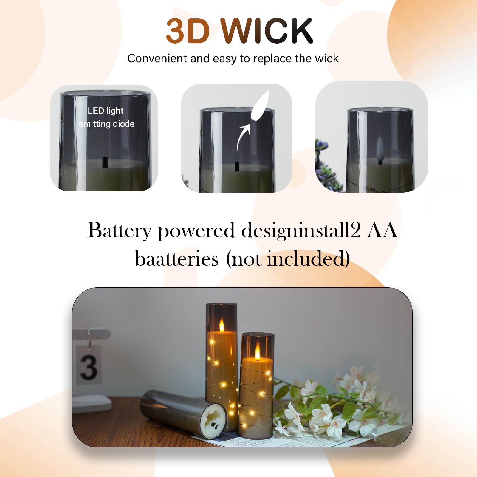 Kakoya grey acrylic-shell candles provide safe lighting for homes with kids and pets.