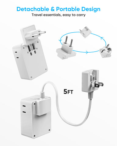 Kakyanill adapter displaying four AC outlets for simultaneous device charging.