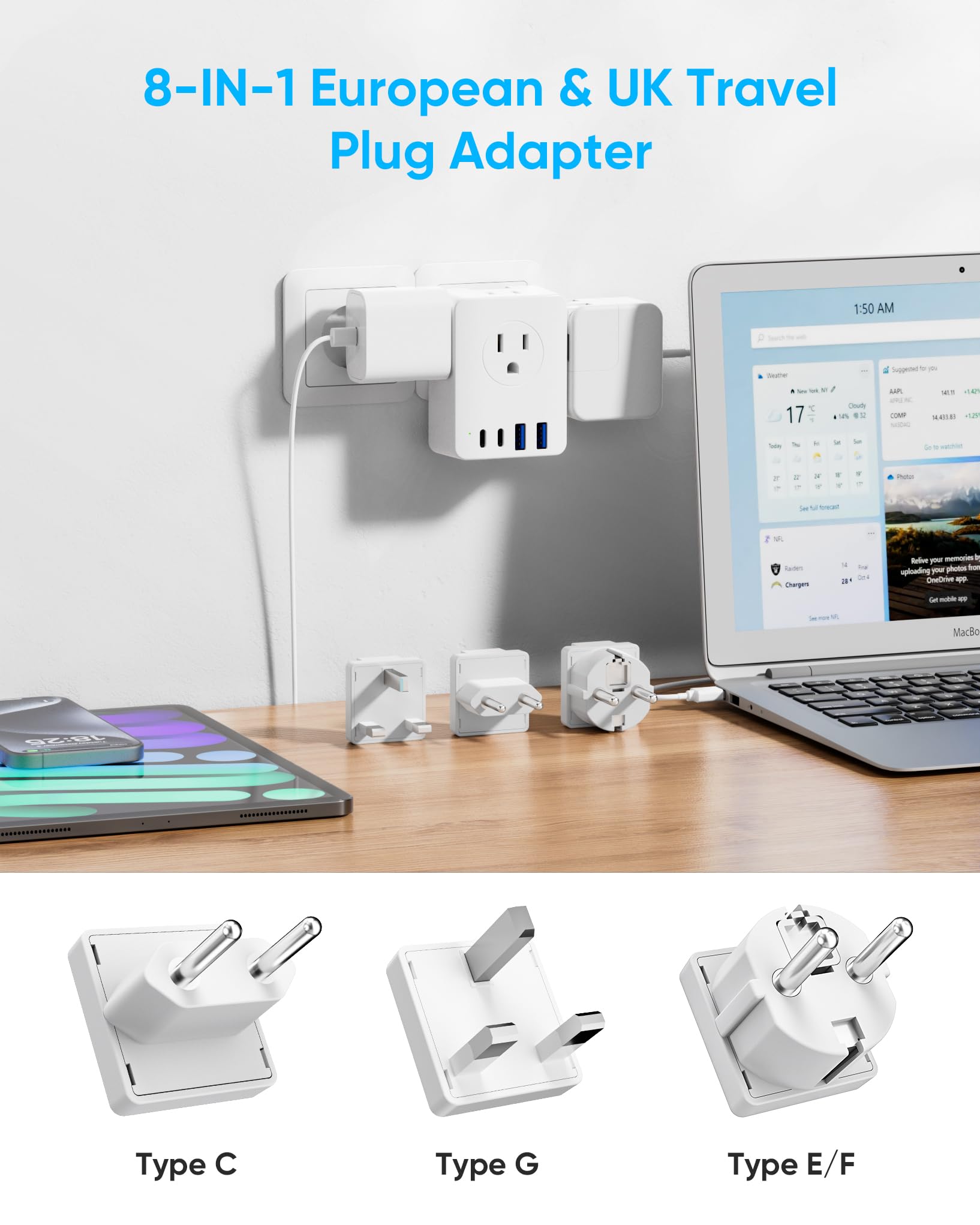 Kakyanill 5ft detachable extension cord ready for flexible placement in hotel rooms.