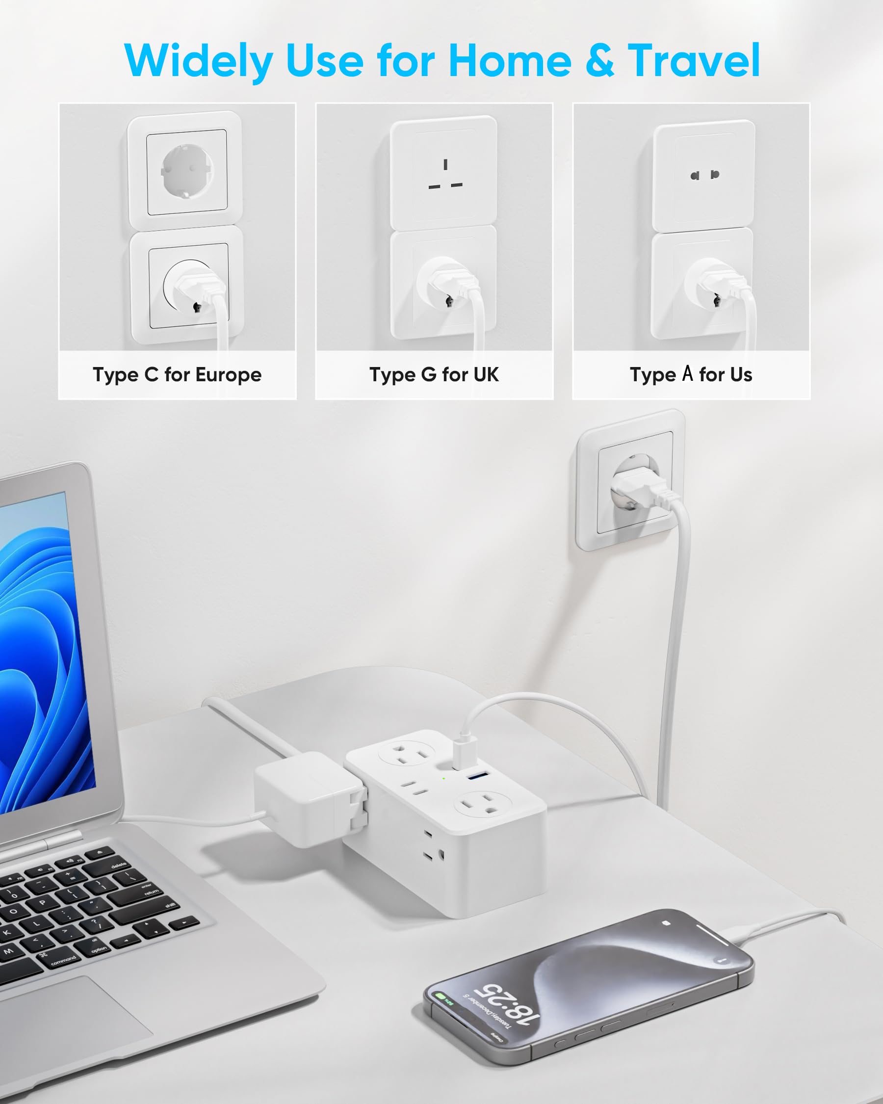 Kakyanill compact travel power strip fits easily in luggage.