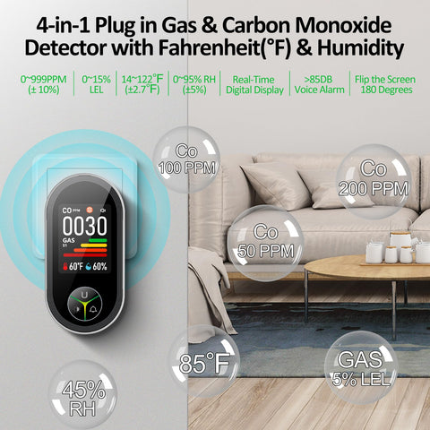 Kalawen 4-in-1 detector alarm indicators with audible and visual alerts