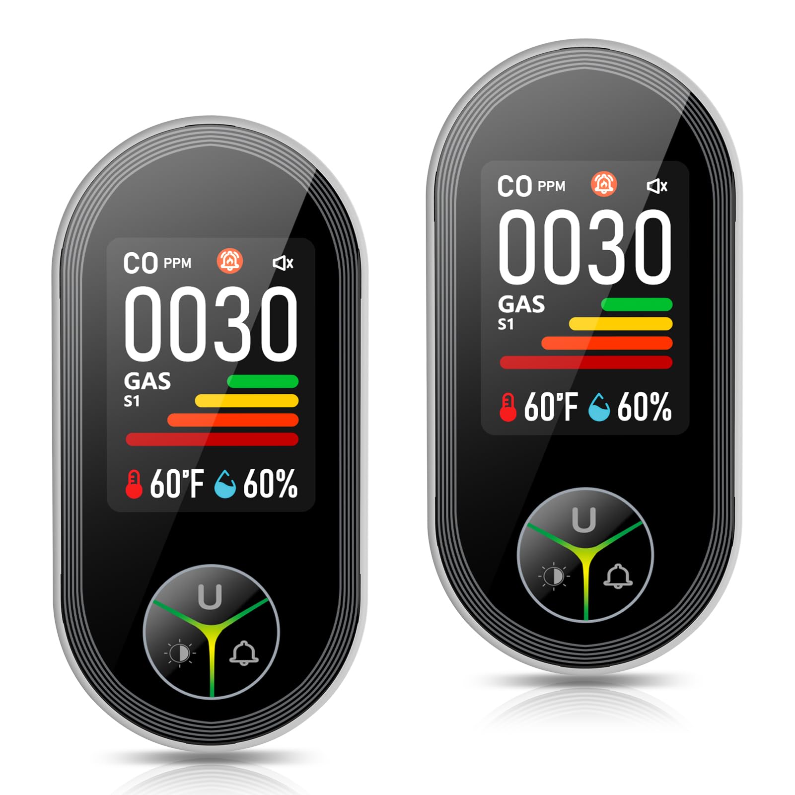 Kalawen 4-in-1 detector front view showing plug-in safety in any room