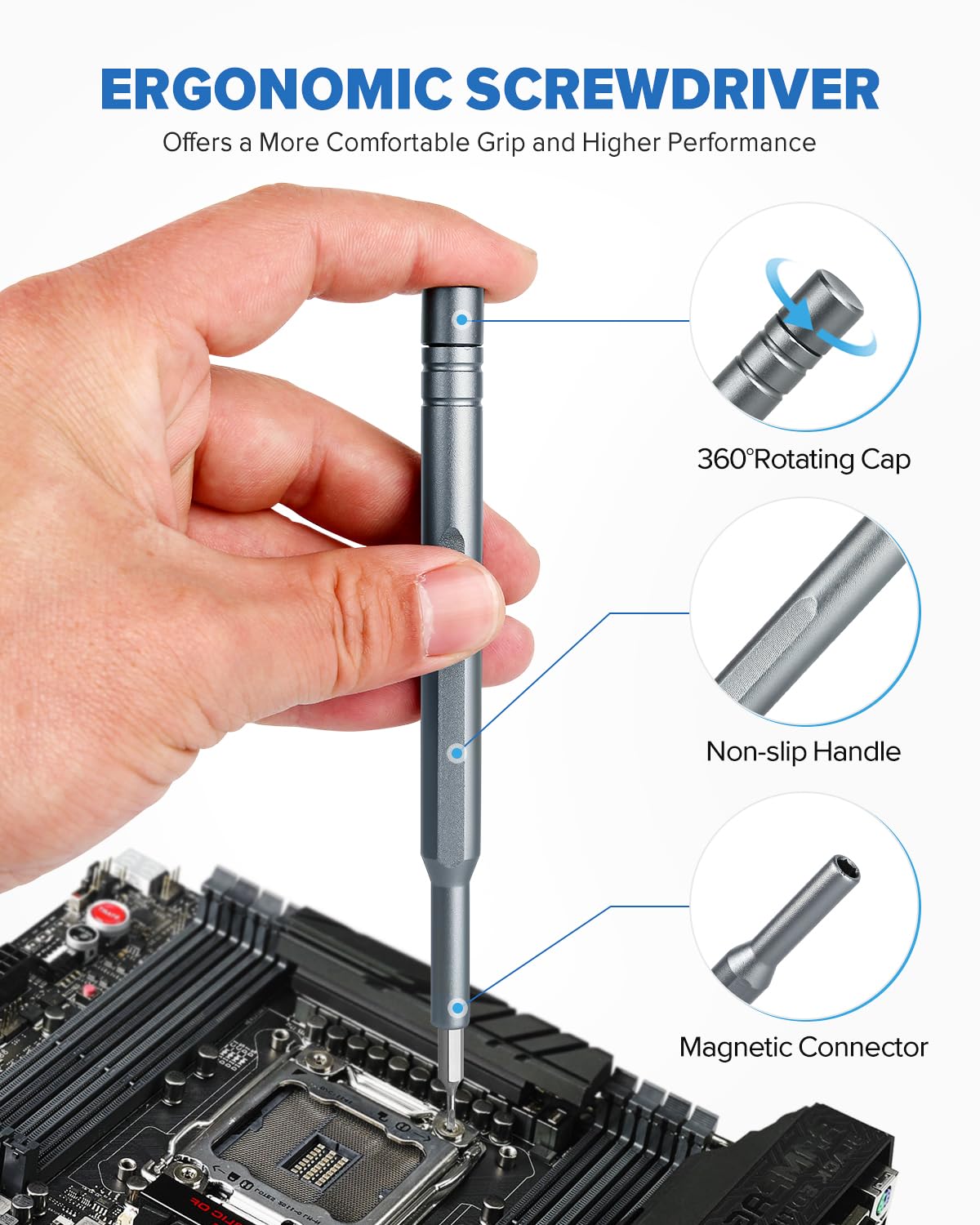 KALIACHO aluminum handle with knurled grip enables precise turning.
