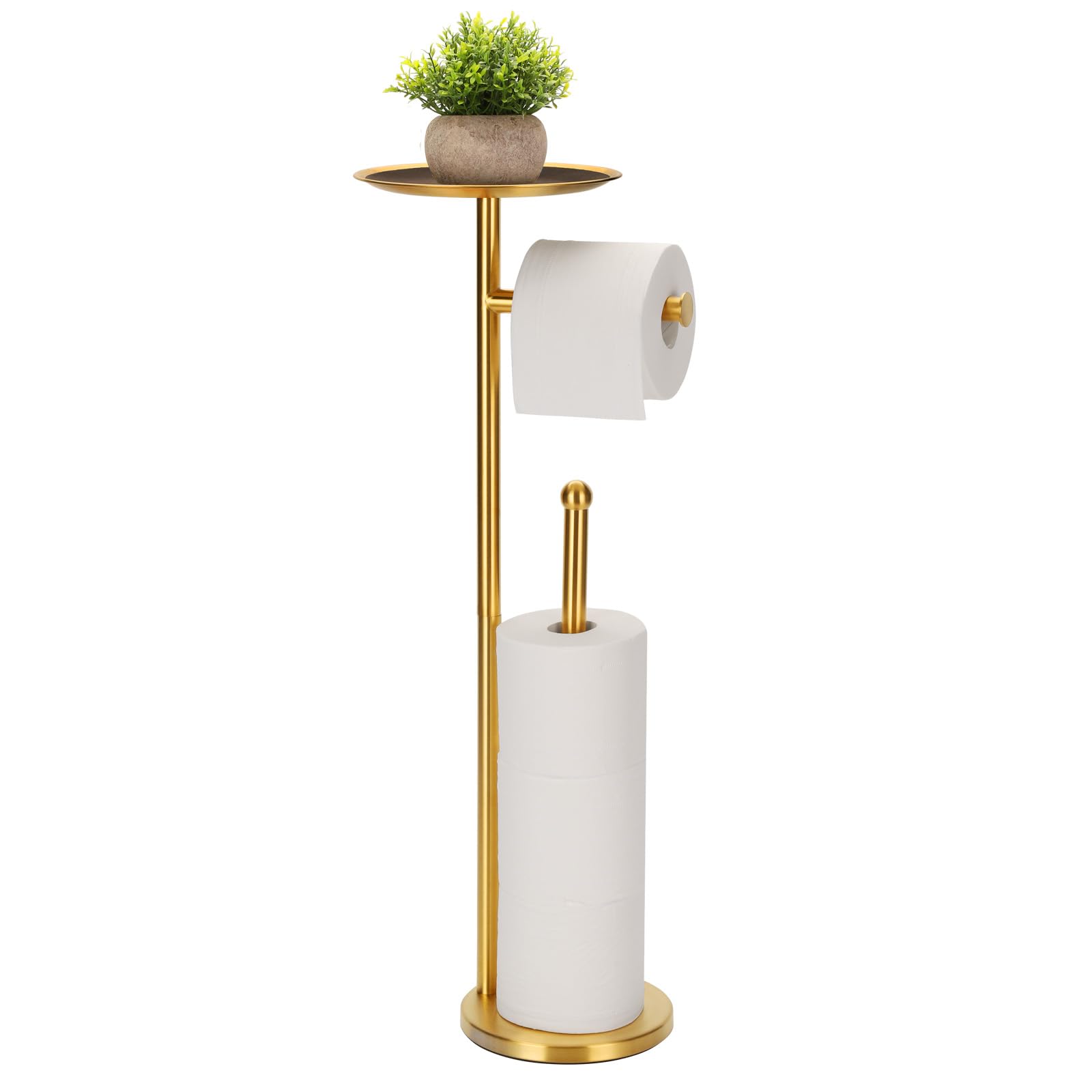 Kalitro freestanding toilet paper holder with gold finish for stylish organization