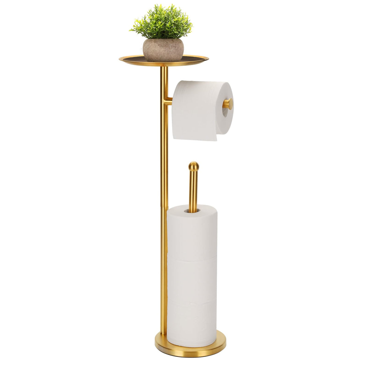 Kalitro freestanding toilet paper holder with gold finish for stylish organization