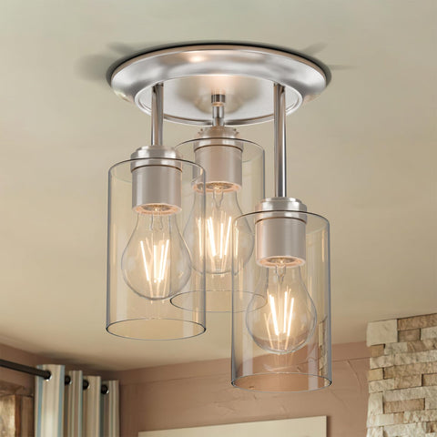 Kalium 3-Lights semi flush mount with brushed nickel and clear glass for modern kitchen ambiance
