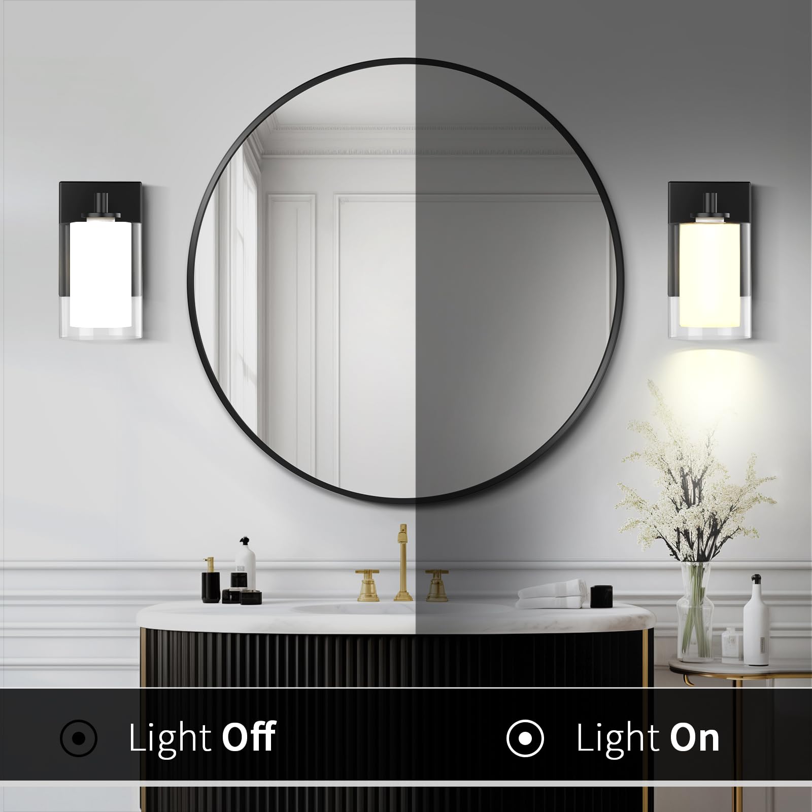 Kalium bathroom lighting fixture over vanity creates soft ambience