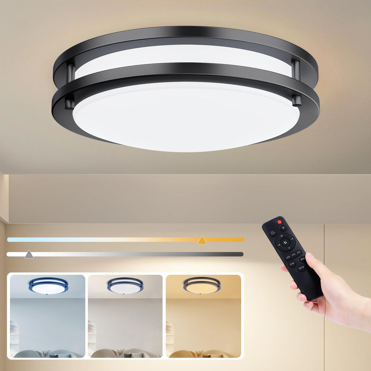 Kalium LED ceiling light with remote for easy 10-inch flush mount installation