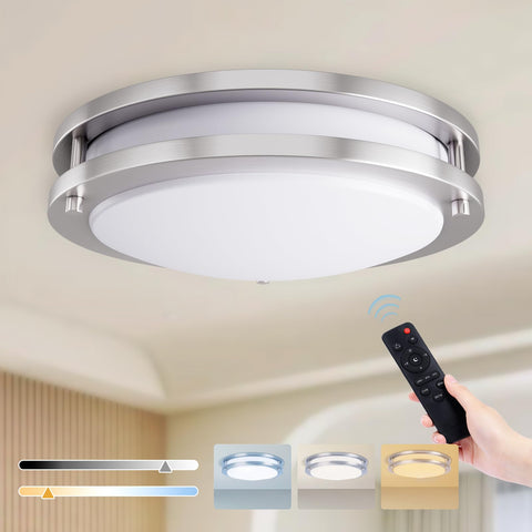 Kalium LED ceiling light with remote control showcasing slim 13-inch flush mount in action for a bright living space