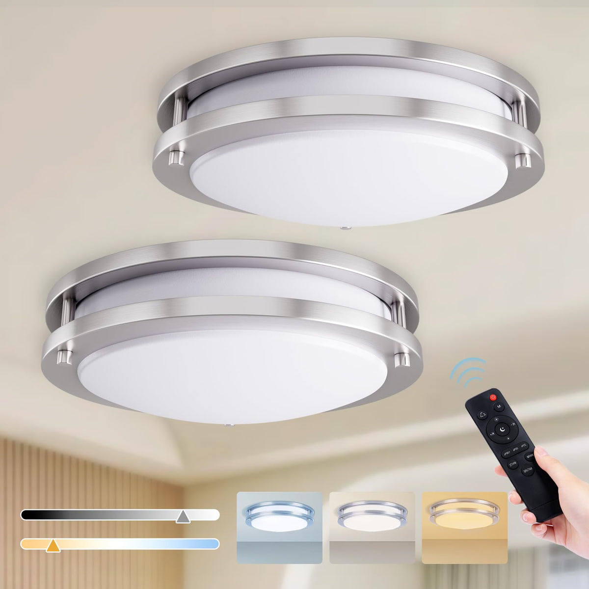Kalium LED ceiling light close-up highlighting modern flush-mount finish and energy efficiency
