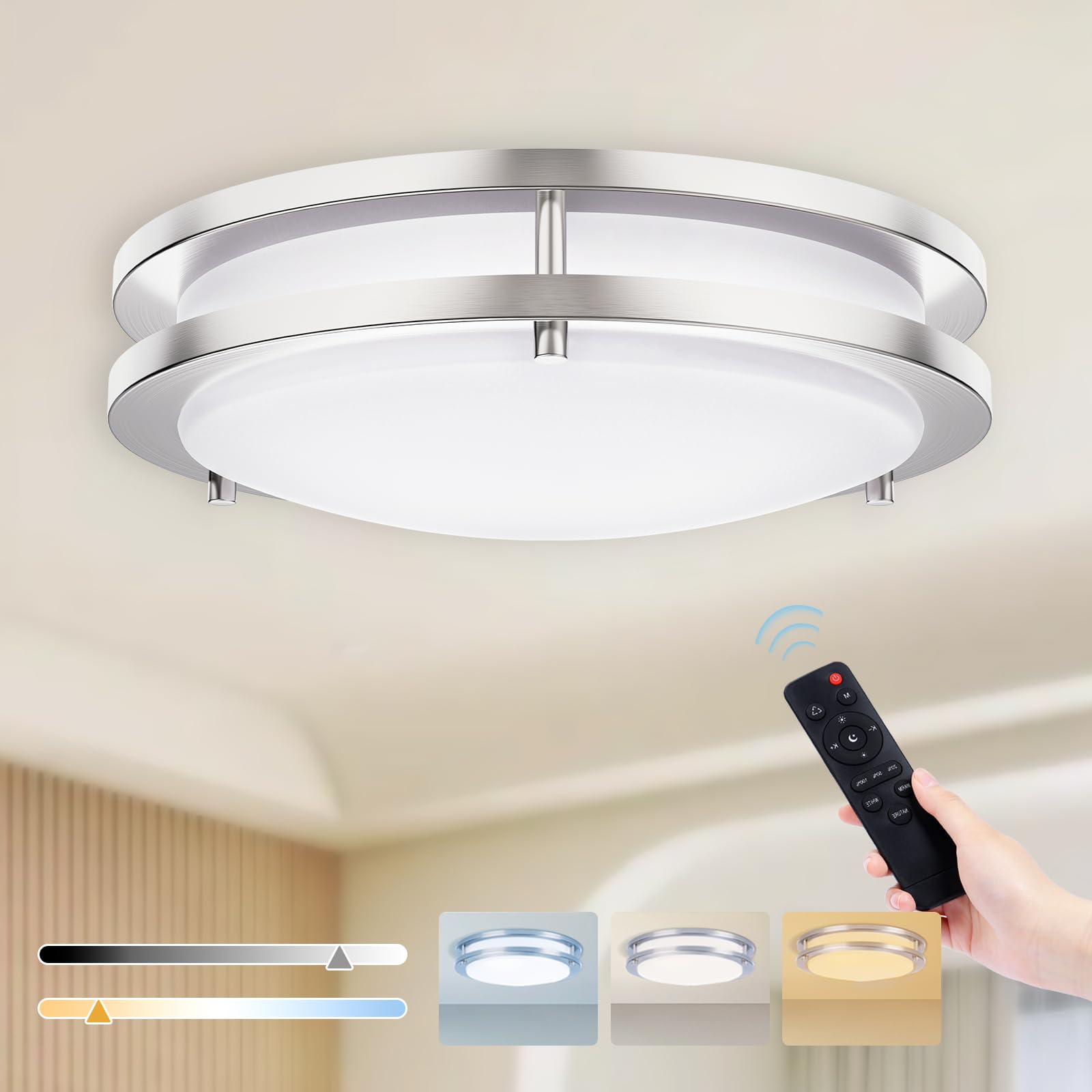 Kalium LED ceiling light remote control for effortless brightness adjustments.