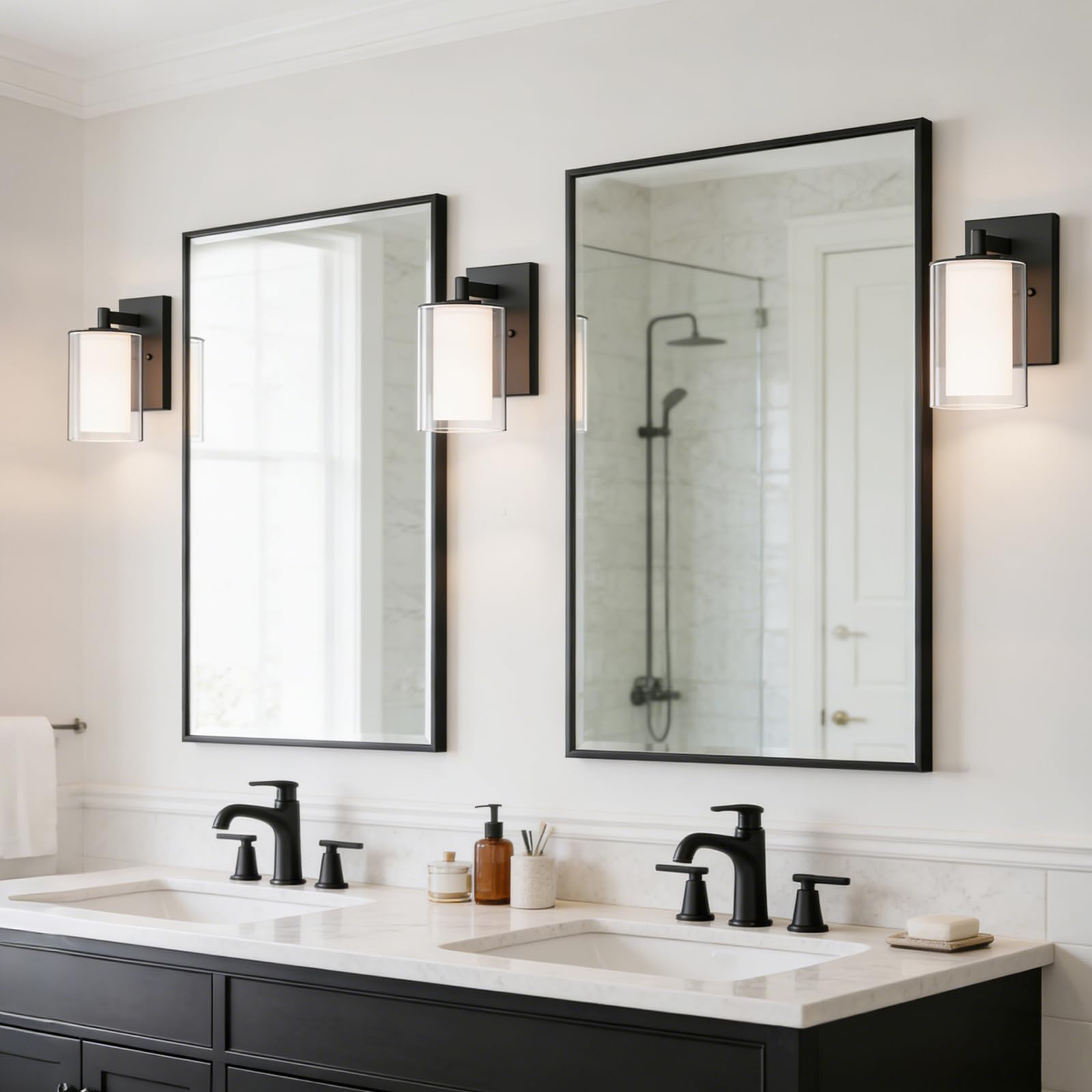 Kalium double glass vanity light designed for living room or bathroom aesthetics