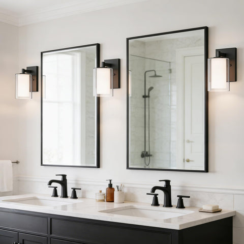 Kalium double glass vanity light designed for living room or bathroom aesthetics