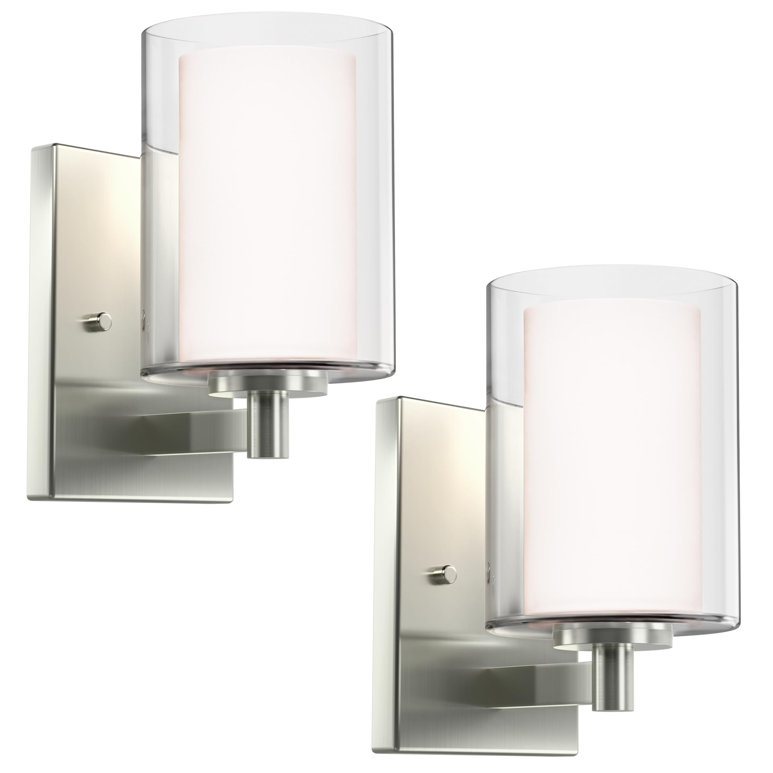 Kalium wall sconce with double glass shade in brushed nickel for elegant bathroom lighting