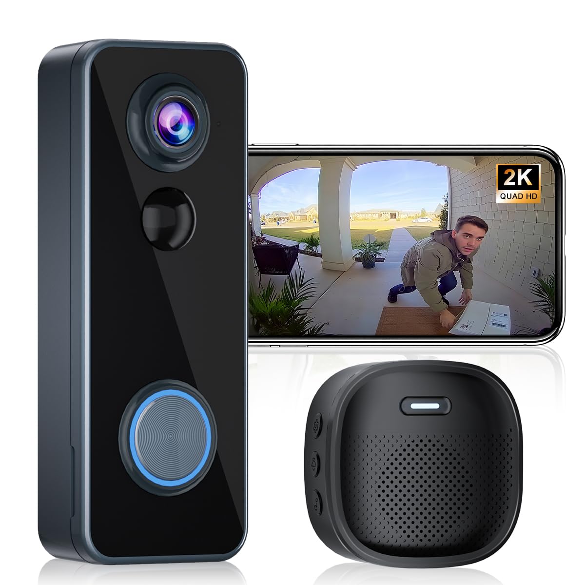 KAMEP doorbell camera 180-degree view captures visitors and packages clearly