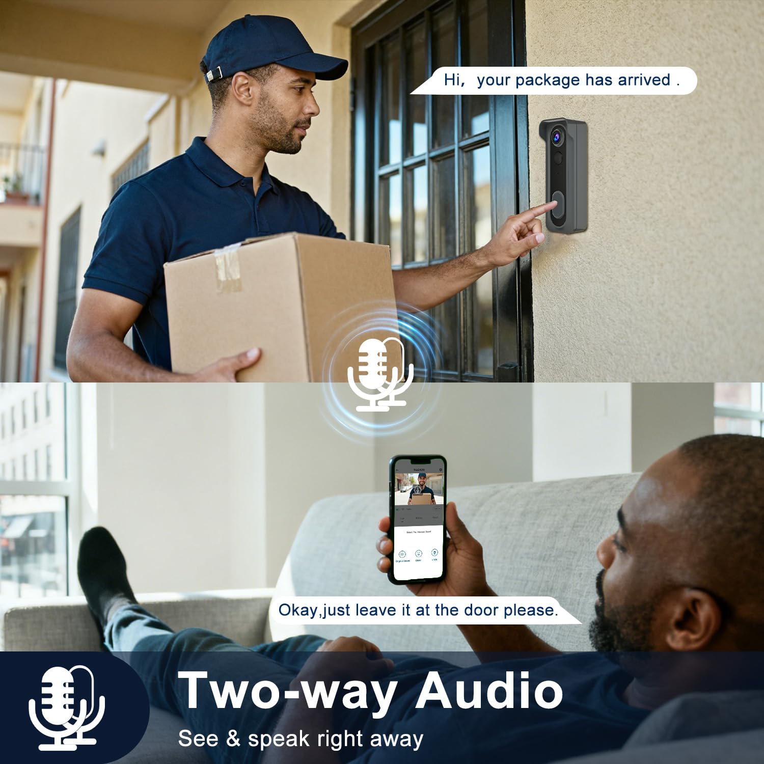 KAMEP doorbell two-way audio enables instant chat with visitors