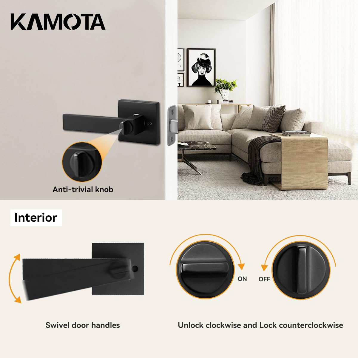 KAMOTA adjustable latch compatible with 1-3/8 to 1-3/4 inch doors