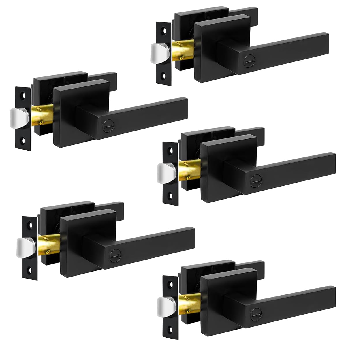 KAMOTA privacy door levers in matte black, five-pack for interior doors