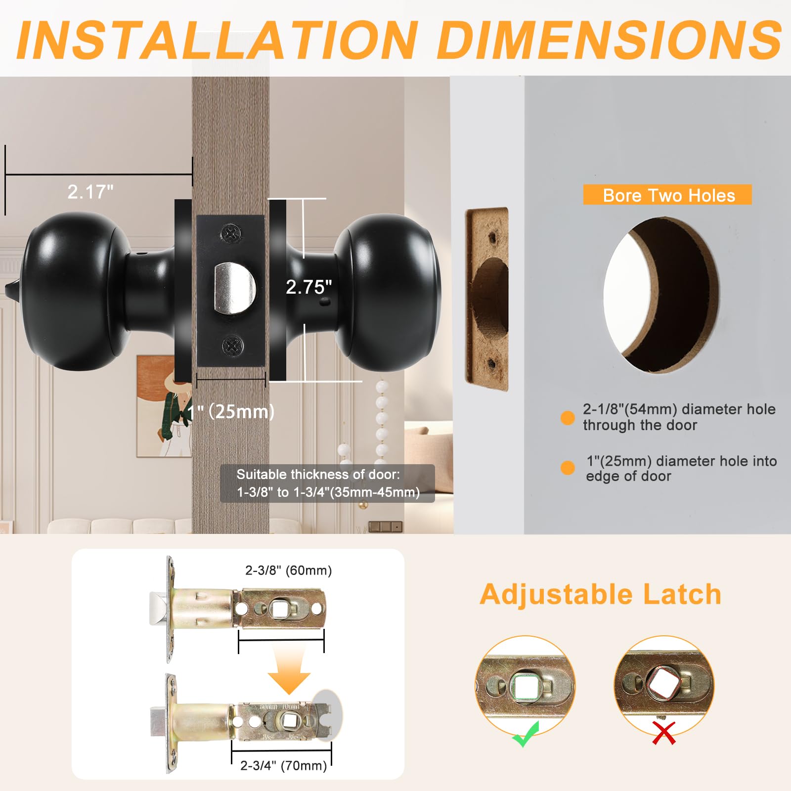 KAMOTA privacy knob adjustable latch options for versatile installation