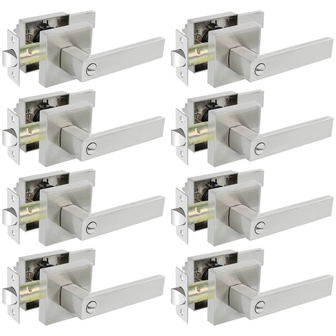 Kamota square door lever in satin nickel for durable interior use.