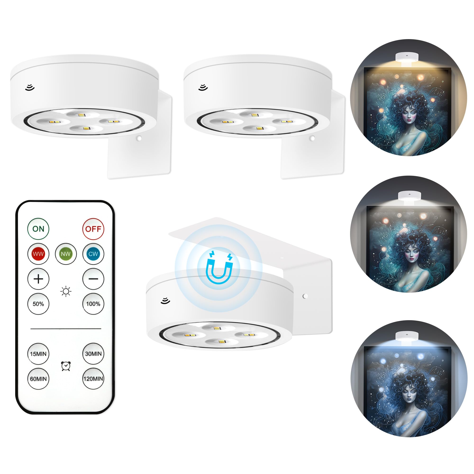 Kandicyar 3-pack picture lights illuminate artwork wirelessly for a brighter display