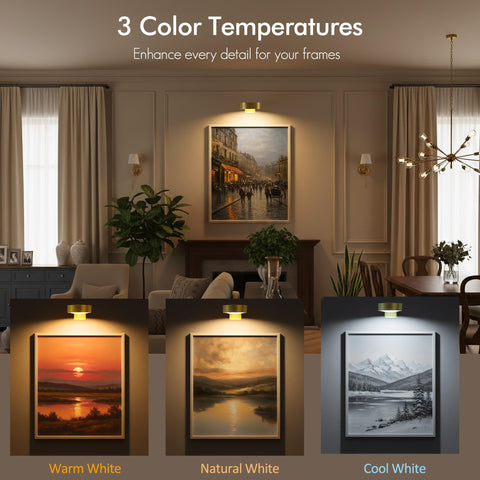Kandicyar remote-controlled picture lights shown with wall mounting
