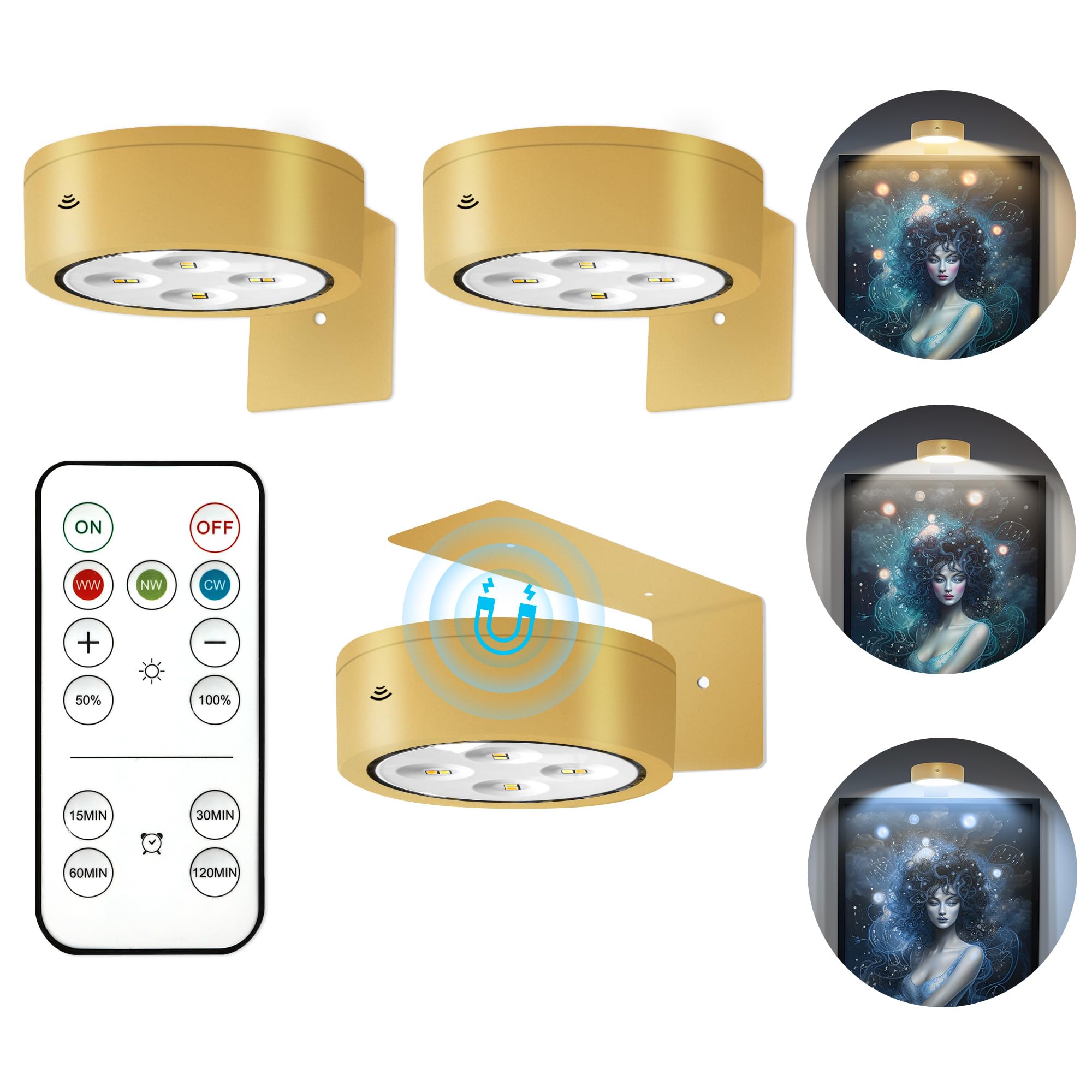 Kandicyar 3Pcs picture light, front view, brightens artwork without wires