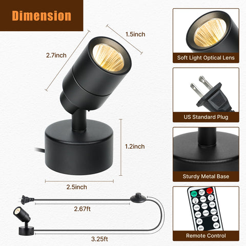 Kandicyar LED spotlight uses a 5.9 ft plug cord for flexible placement.