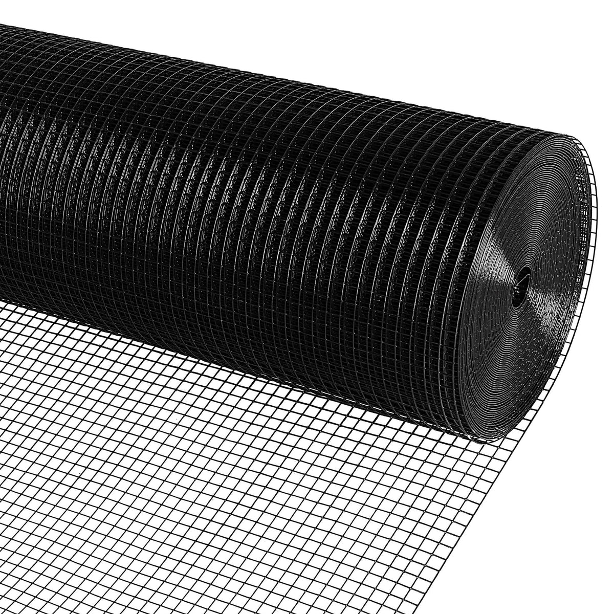 Kaners black vinyl coated hardware cloth with half-inch mesh in a 48x100 ft roll for fencing.
