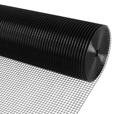 Kaners black vinyl coated hardware cloth with half-inch mesh in a 48x100 ft roll for fencing.
