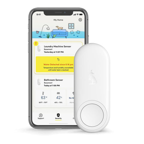 Kangaroo Water Leak Detector and Climate Sensor front view for home monitoring.