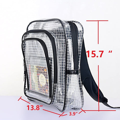 KANGLIFEN ESD clear backpack side view highlighting wide side-access zipper for easy packing.