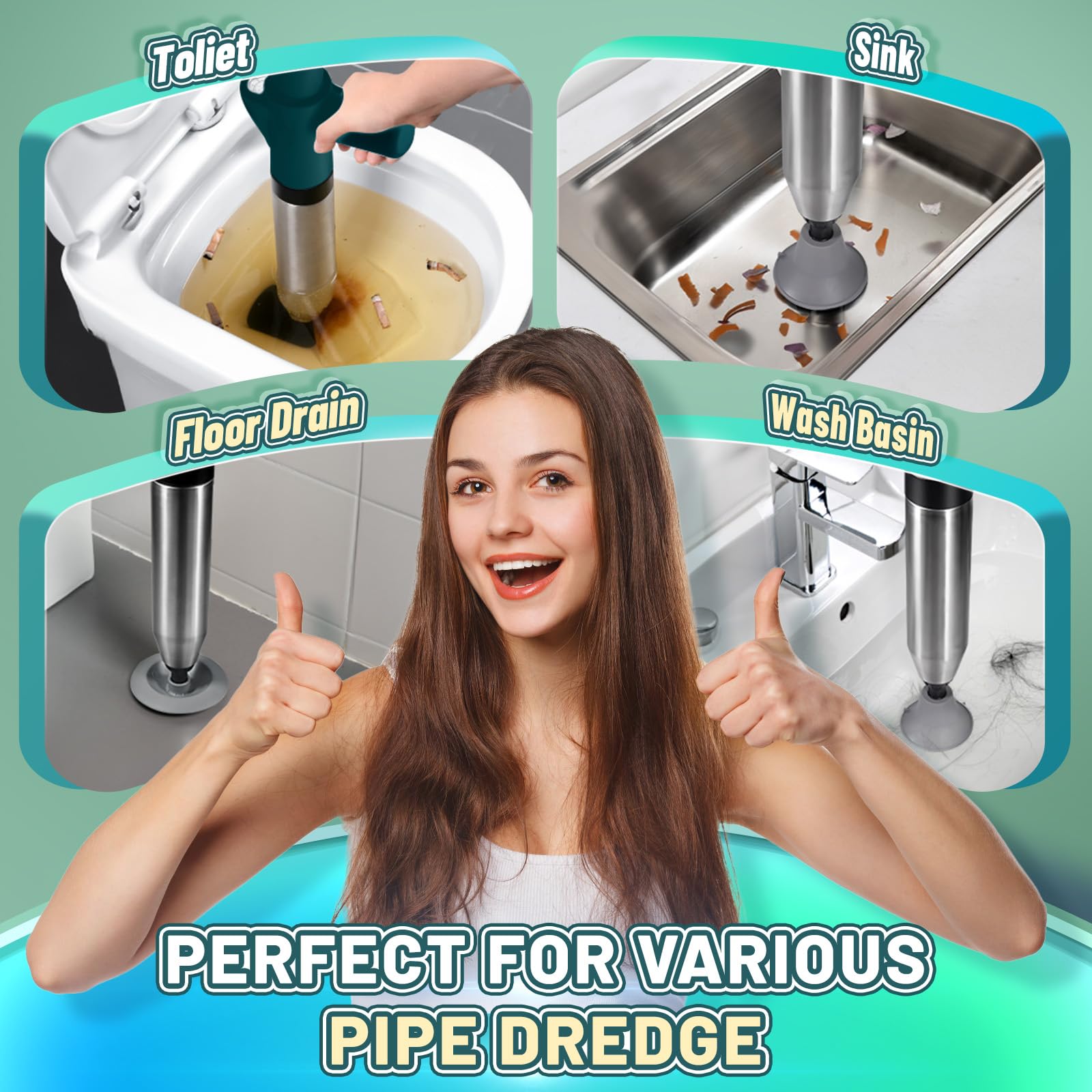 Kaniapu drain tool with four heads installed near sink and tub