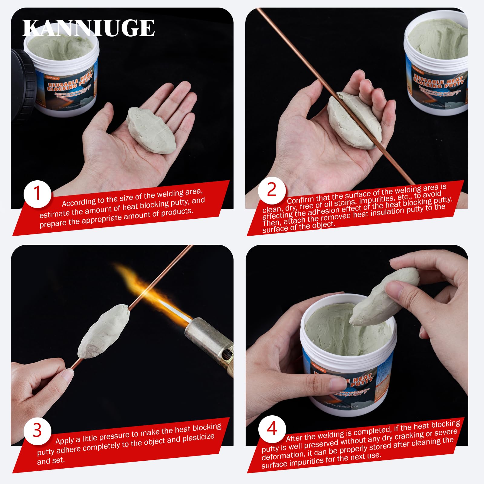 KANNIUGE heat-insulation putty pour shows easy shaping for soldering and brazing.