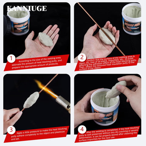KANNIUGE heat-insulation putty pour shows easy shaping for soldering and brazing.