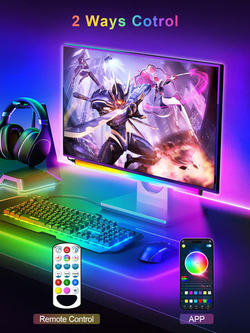 KANTUTOE remote control adjusts color, mode, and speed from desk.