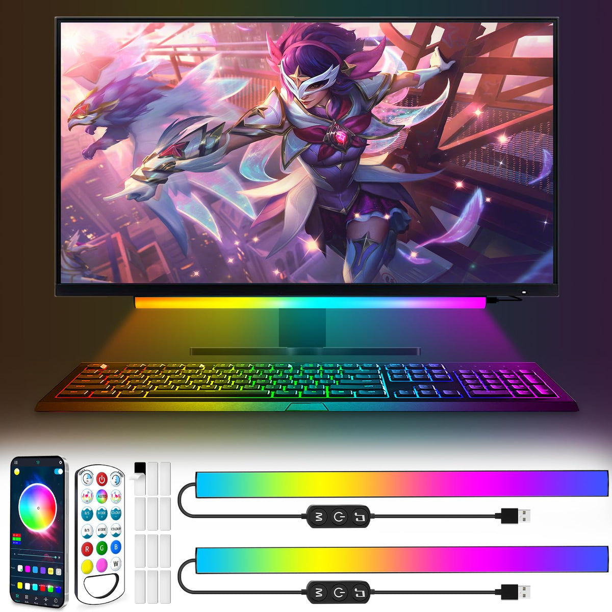 KANTUTOE under-monitor light bar attached to monitor for ambient gaming glow.