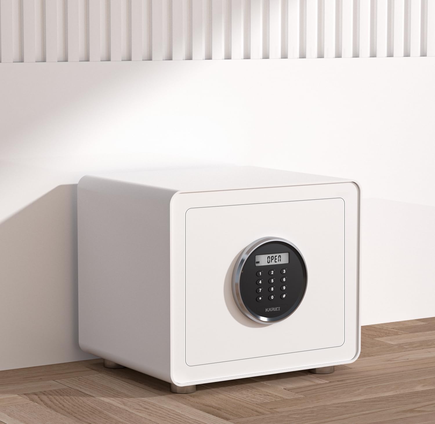 Inside KAPUCI safe with detachable shelf and soft felt lining