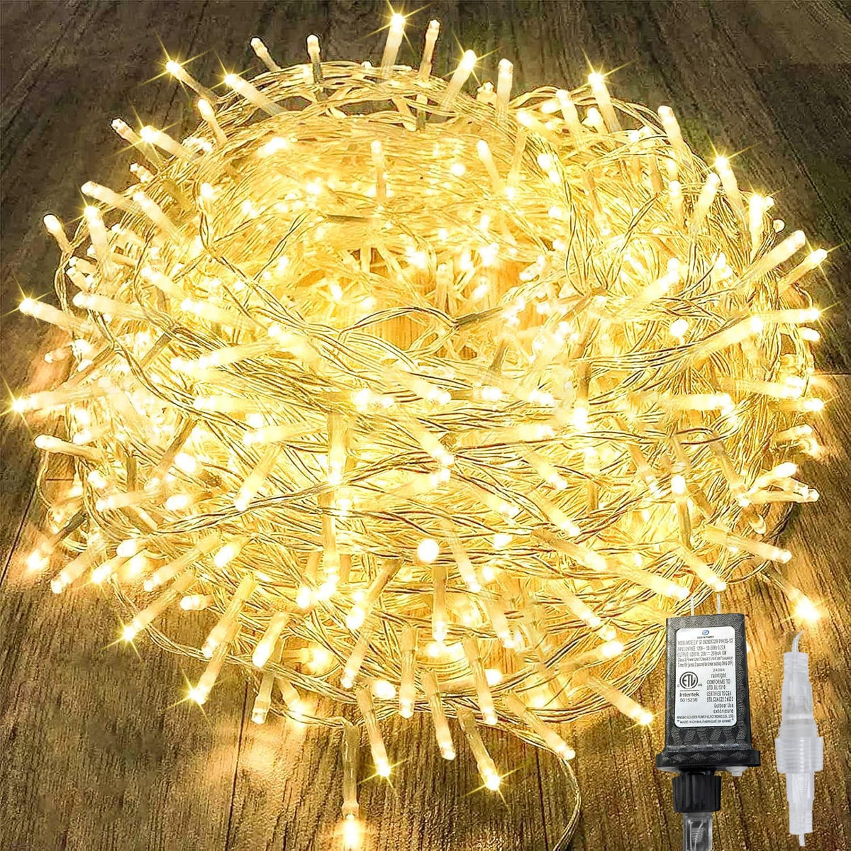 KAQ 240LED 88ft connectable string lights spanning outdoor patio for festive evenings.