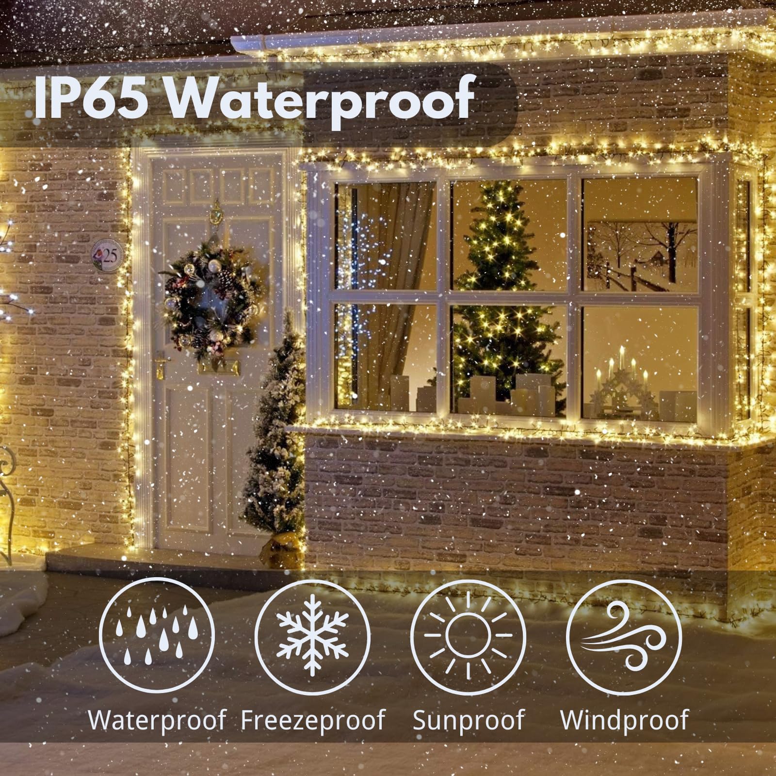 KAQ 66ft solar string lights in warm white, ideal for patios and gardens.